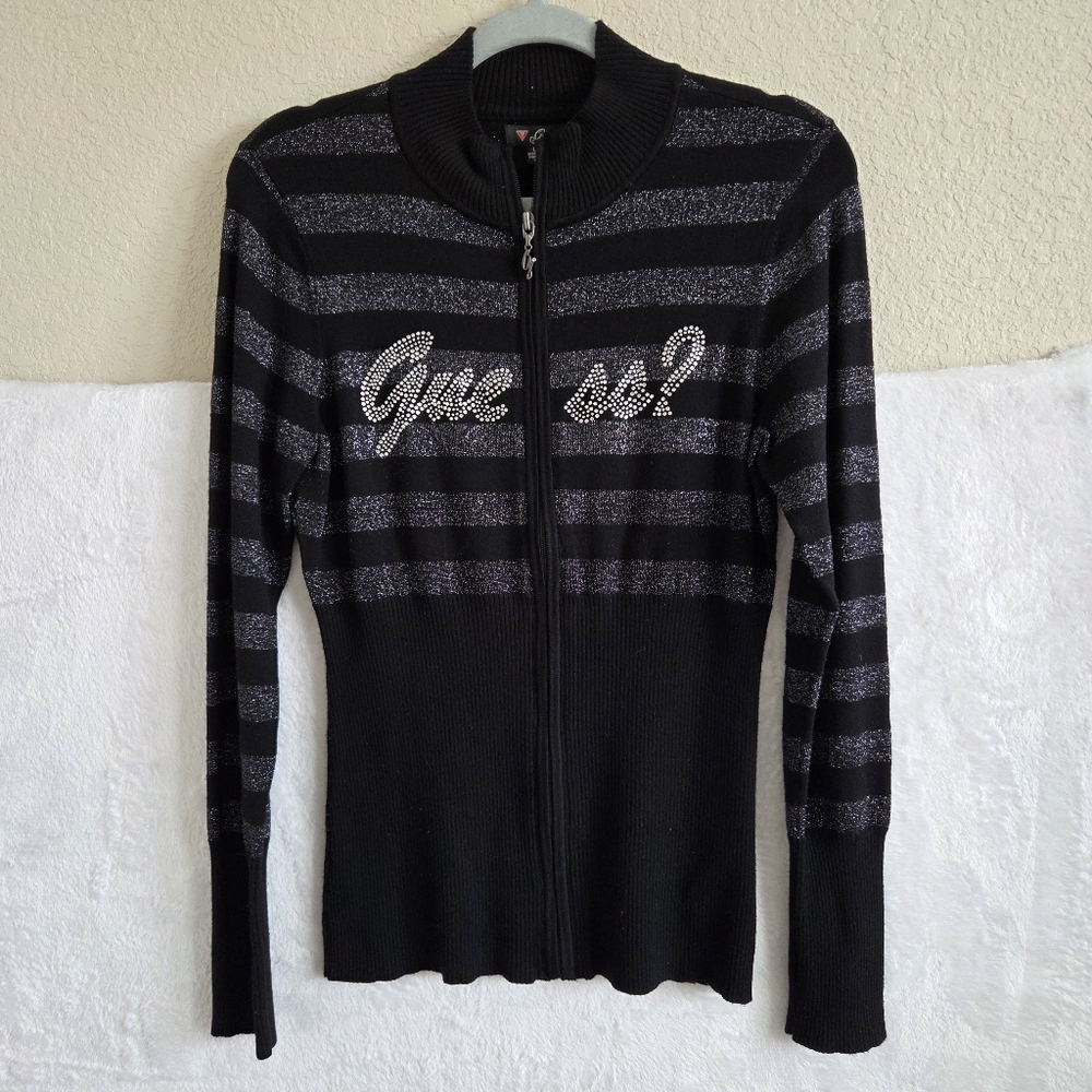 Guess stripe rhinestone light knit jacket